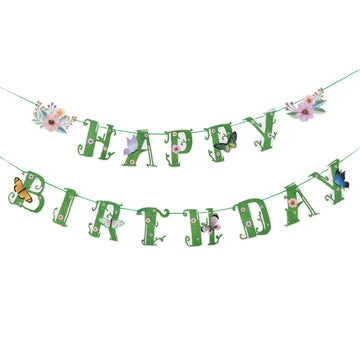 Sunbeauty Spring Happy Birthday Banner Green Spring Butterfly Flowers Banner Summer Spring Butterfly Birthday Party Decorations