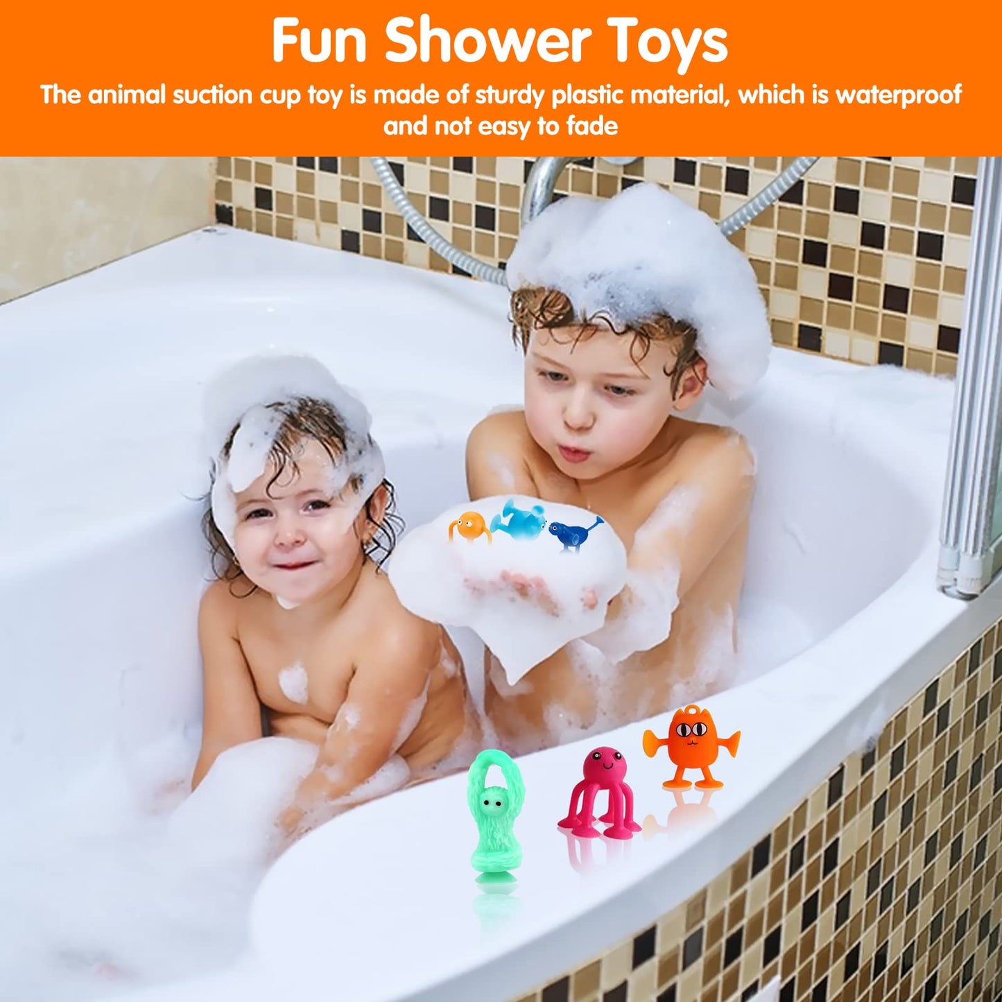 Bath Toy Set- 16 Pcs Slicone Sucker Toys For Kids, Sensory Toys For 3 4 5 6 7 Year Old Boys Girls Stress Release Toys Travel Toy
