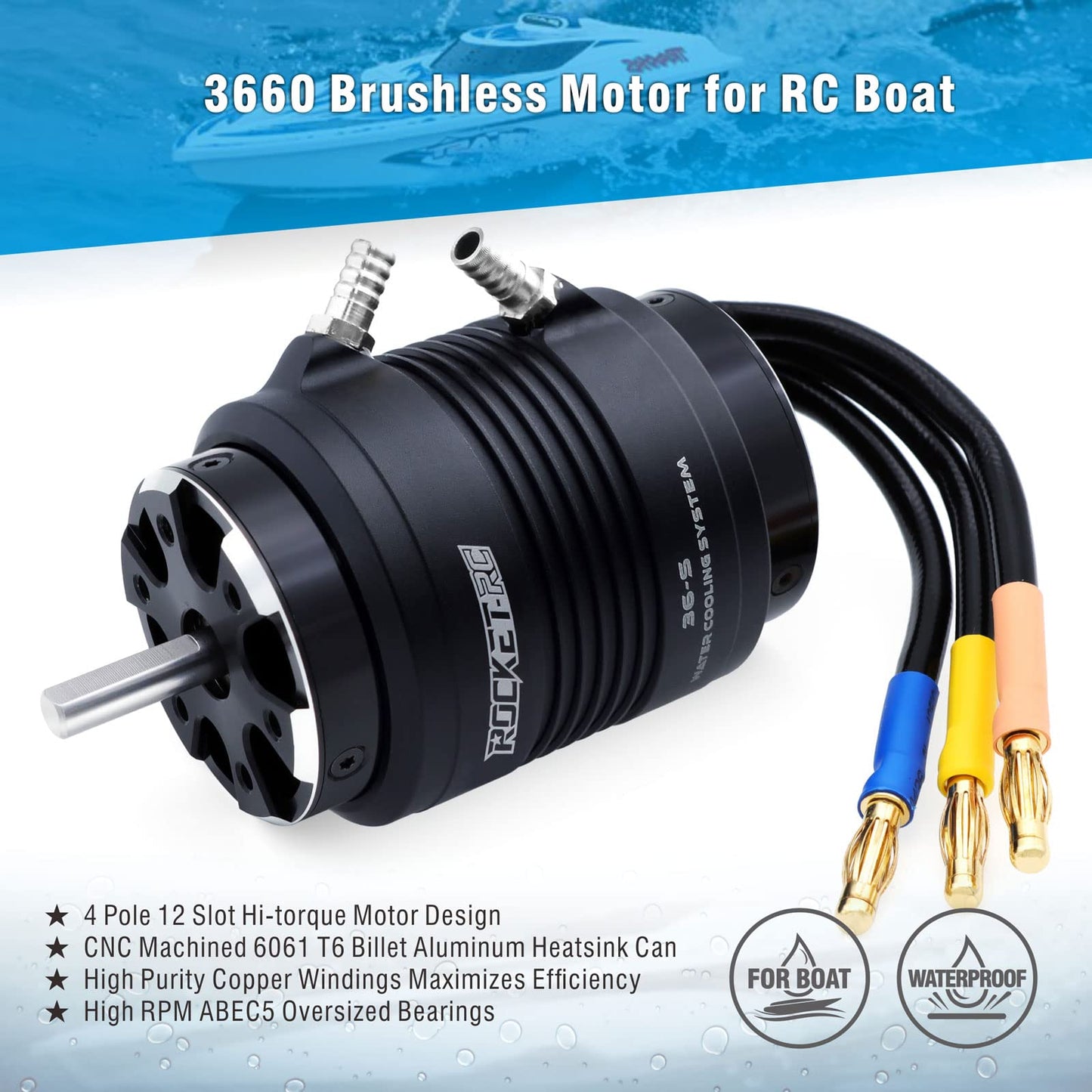 Surpass Hobby Brushless RC Boat Motor 3660 3250KV with Cooling Set, Aluminum, Model 1