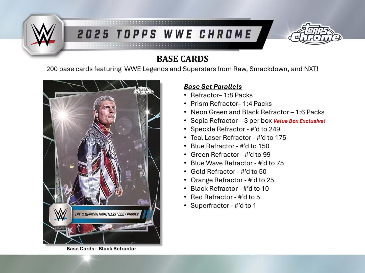 2025 Topps Chrome Wwe Wrestling 7-Pack Blaster Trading Card Box