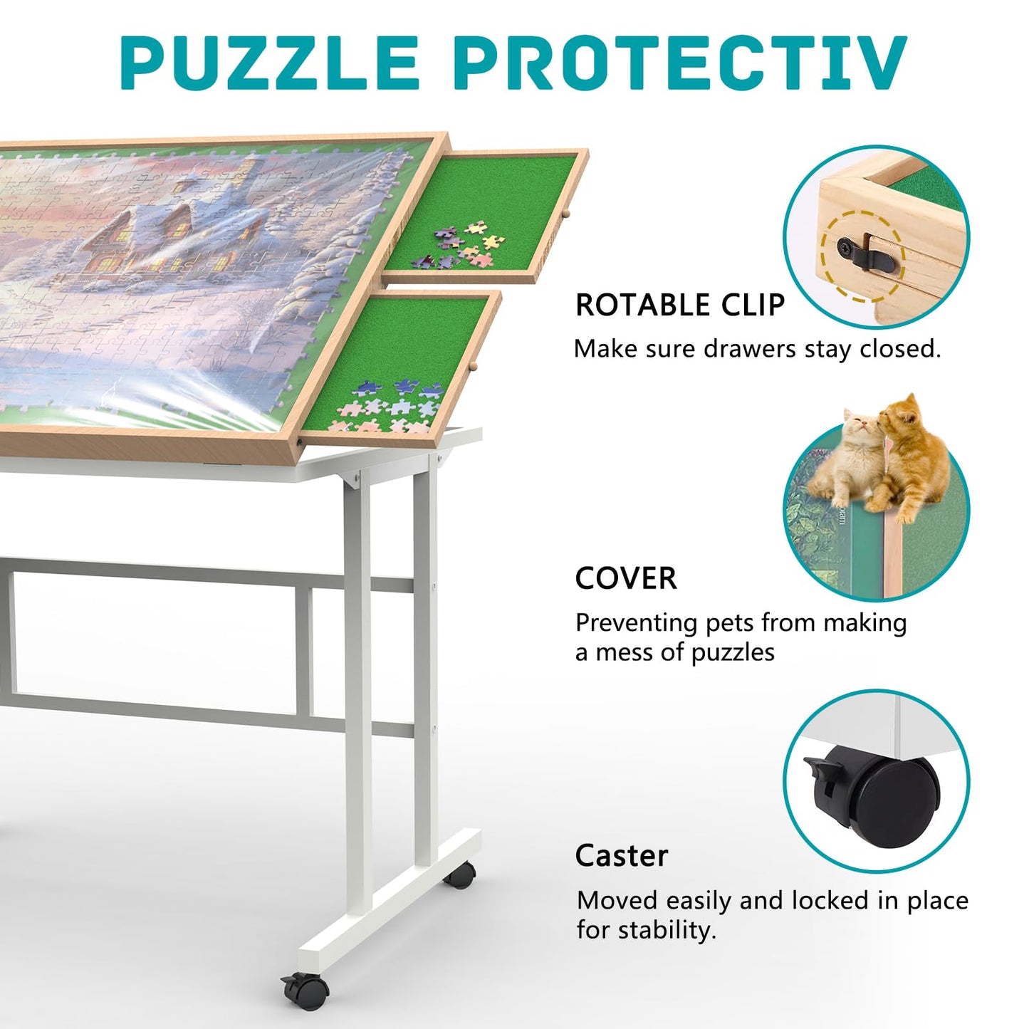 Jigsaw Puzzle Table 1500Pcs,Puzzle Table With Legs And Storage Pocket,5 Adjustable Up Level Puzzle Tables For Adults With Drawer