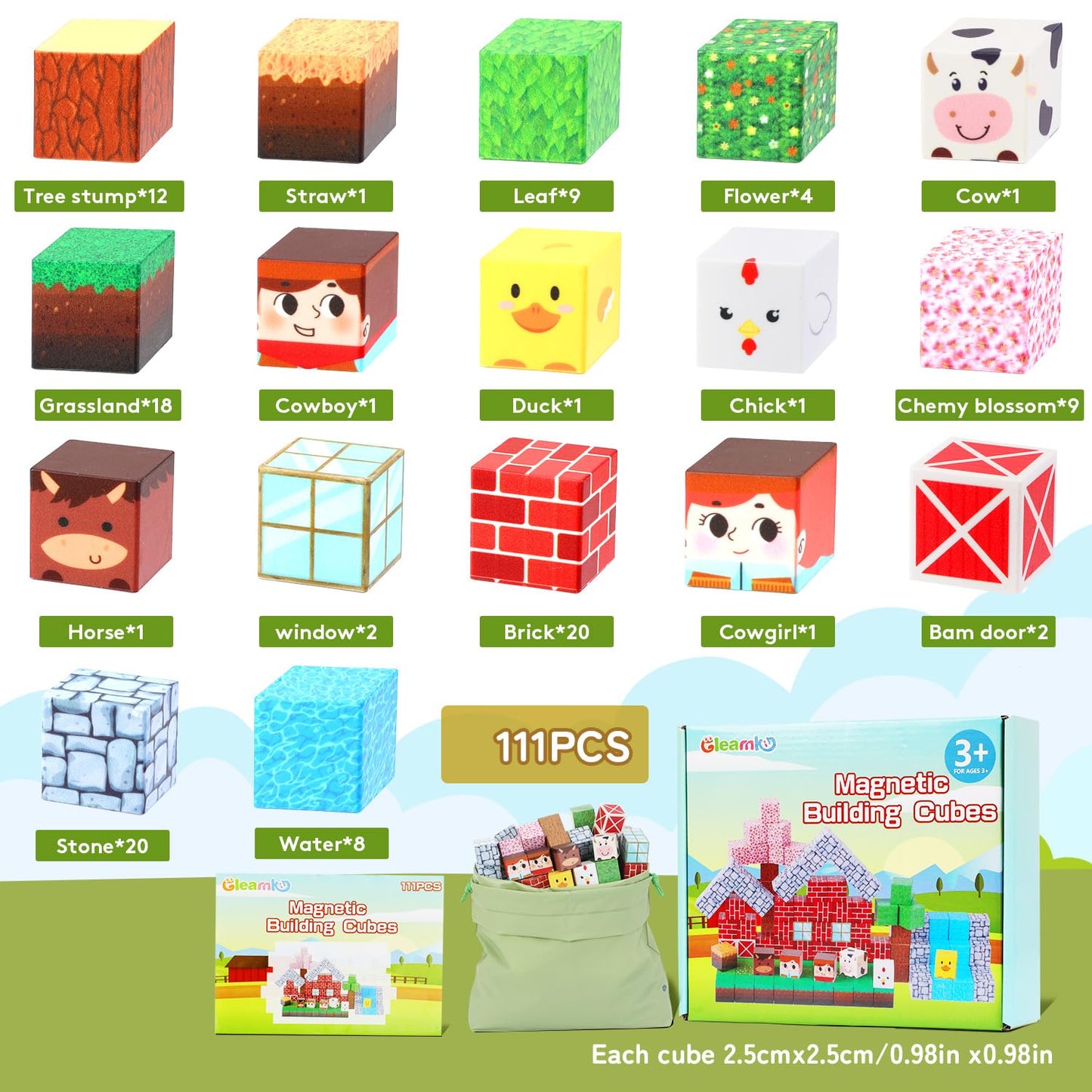 Magnetic Block Set - 111-Piece Magnetic Building Blocks - Ranch Mine Craft Magnetic Blocks Set, Magnetic Blocks For Kids Ages 4,
