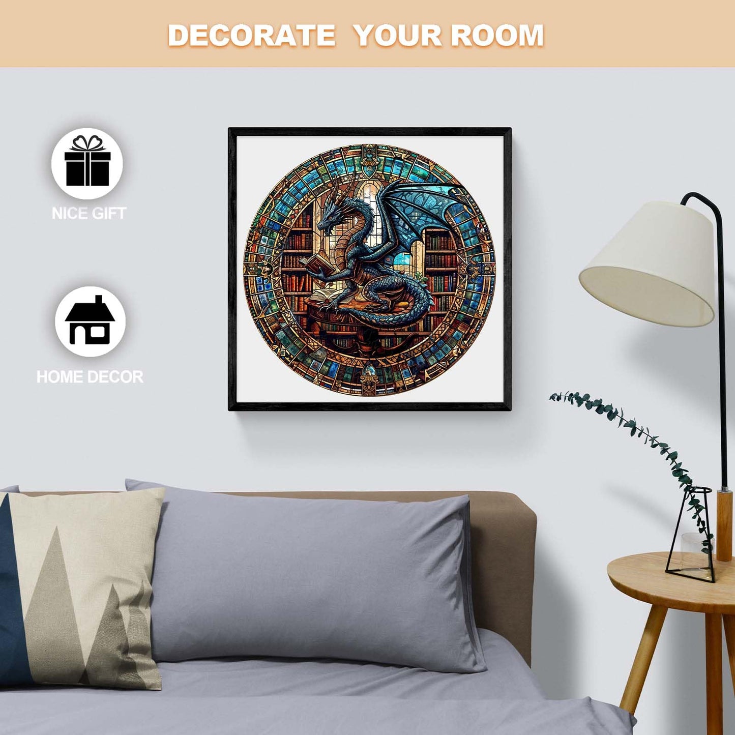 WOODBESTS Wooden Puzzles for mature-themeds (300 Piece  L  13.4x13.4) Dragon's Library Wood Puzzles mature-themed  Wooden Jigsaw Puzzles Unique Shape  Birthday Gifts for mature-themeds Family Game