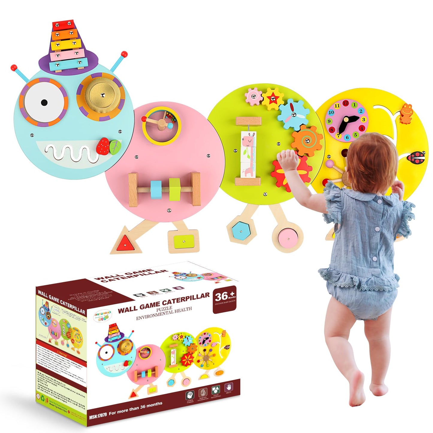 Sinpedex Activity Wall Busy Board: Montessori Sensory Wall Panles Caterpillar Learning Activity Panels (Caterpillar A)