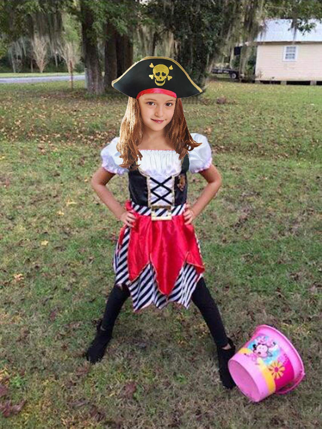 Rabtero Girls Pirate Costume, Halloween Dress Up Pirate Cosplay Costume Toddler Girls, Luxury Pirate Princess Dress With Accessories For Girls 7-8 Years