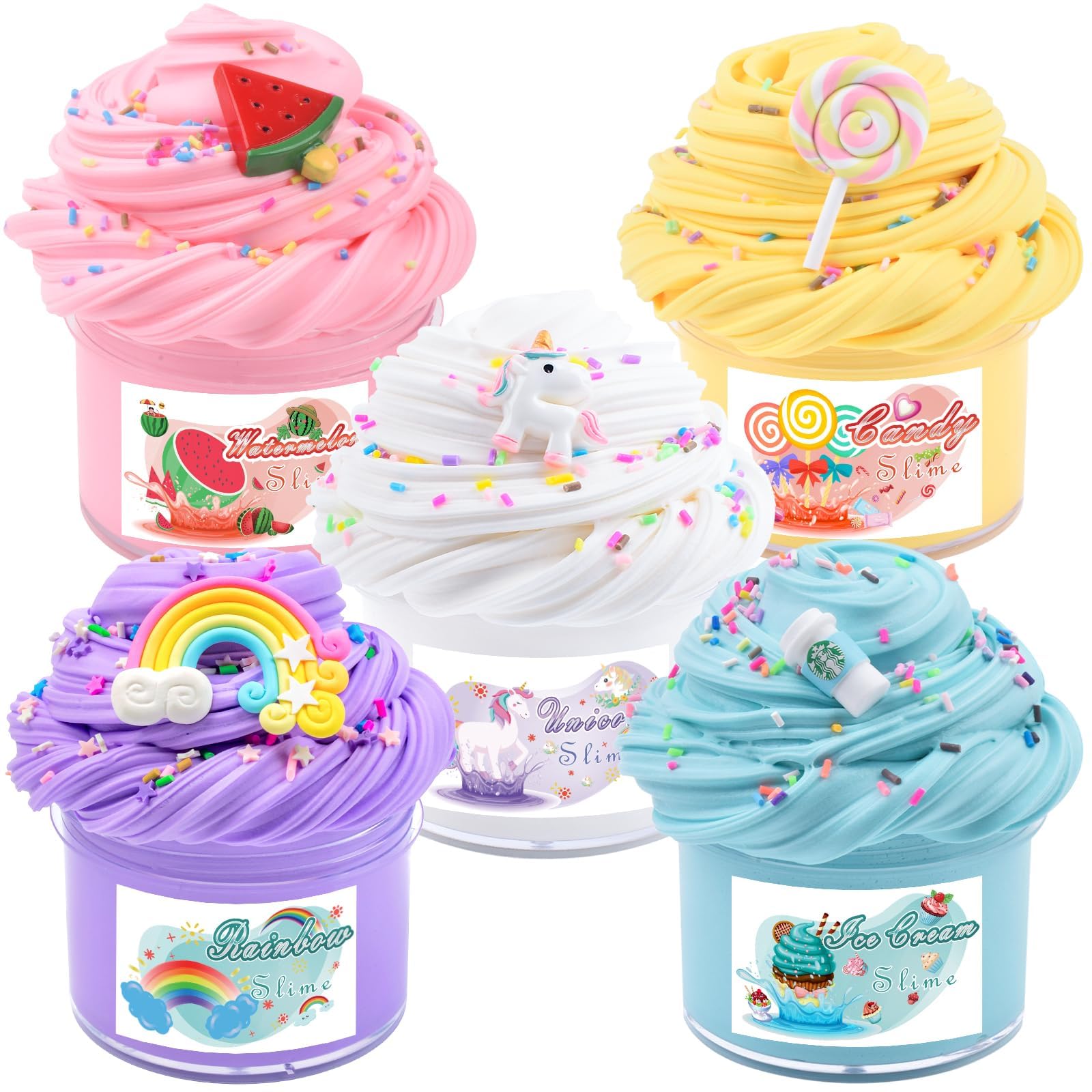 5 Pack Butter Slime Kit, With Fun Slime Add Ins, Soft Non-Sticky, Stress Relief Toy, Birthday Gifts For Kids, Classroom Rewards,