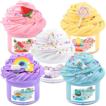 5 Pack Butter Slime Kit, With Fun Slime Add Ins, Soft Non-Sticky, Stress Relief Toy, Birthday Gifts For Kids, Classroom Rewards,