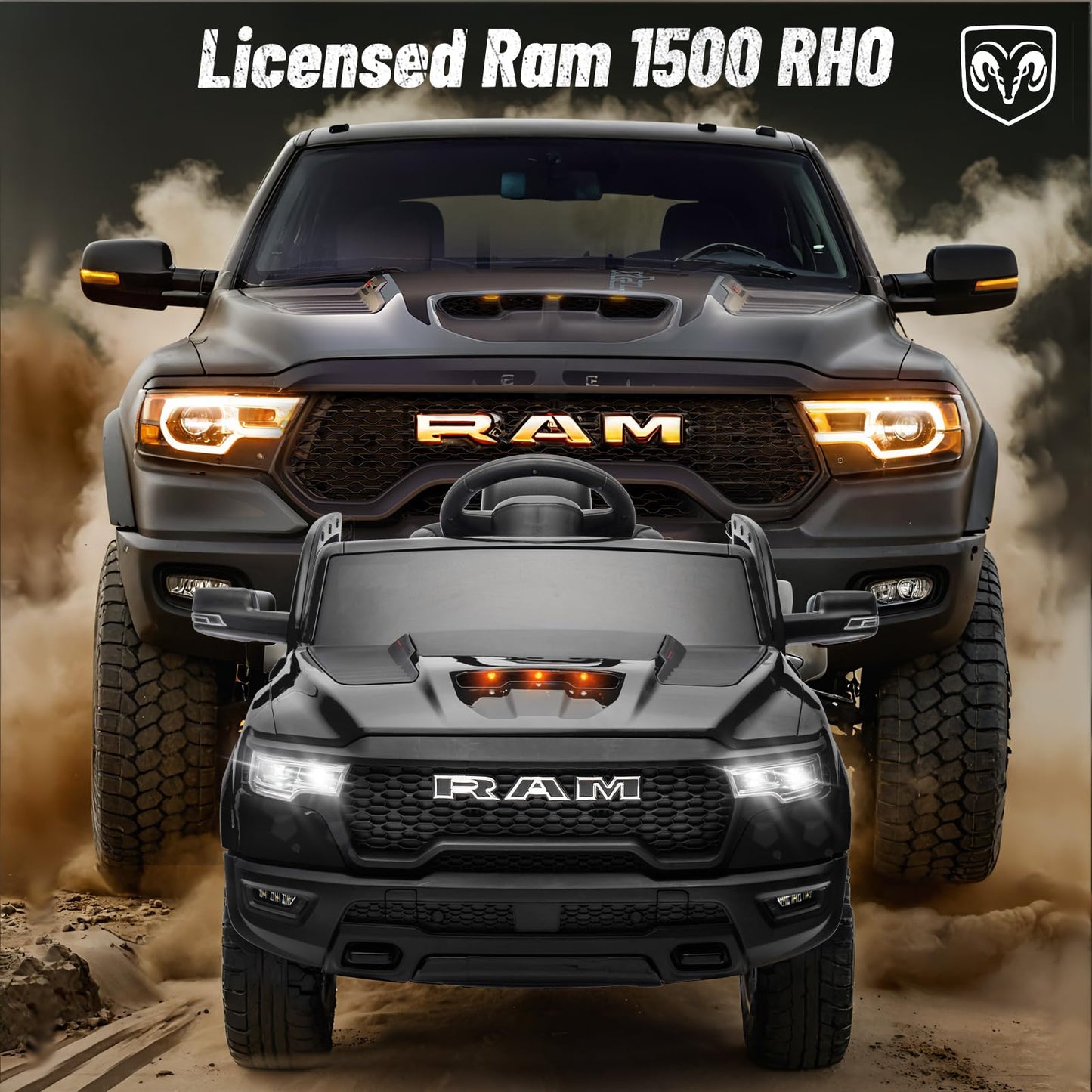 Segmart Licensed 2025 Dodge Ram 1500 Rho, 12V Ride-On Electric Truck For Kids With Remote Control, Battery Powered With Car Key/