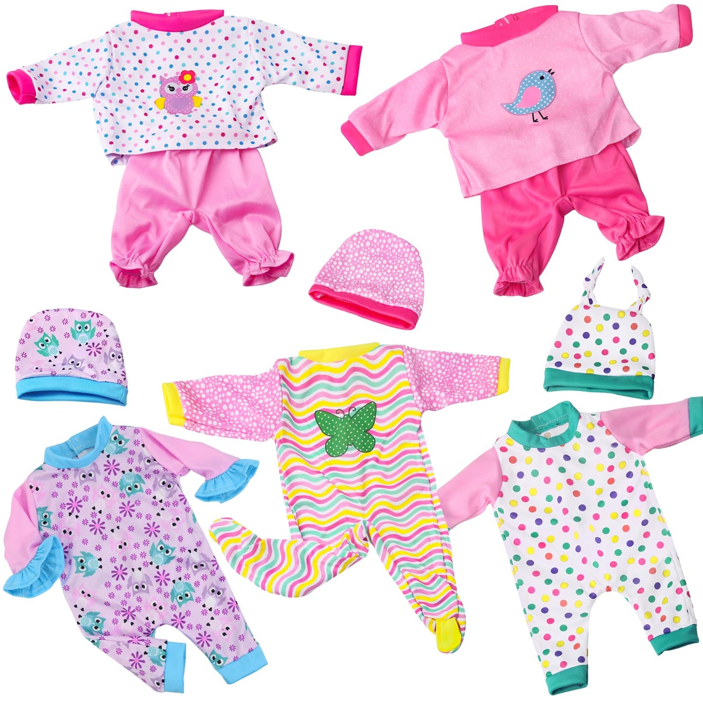 Unicorn Element 5 Sets Baby Doll Clothes For 14-18 Inch Dolls, Doll Pjs Outfits Playtime Jumpsuits Fit In 15 Inch Dolls Reborn,10 Pcs In Total Doll Clothes And Accessories For 18 Inch Girl Doll