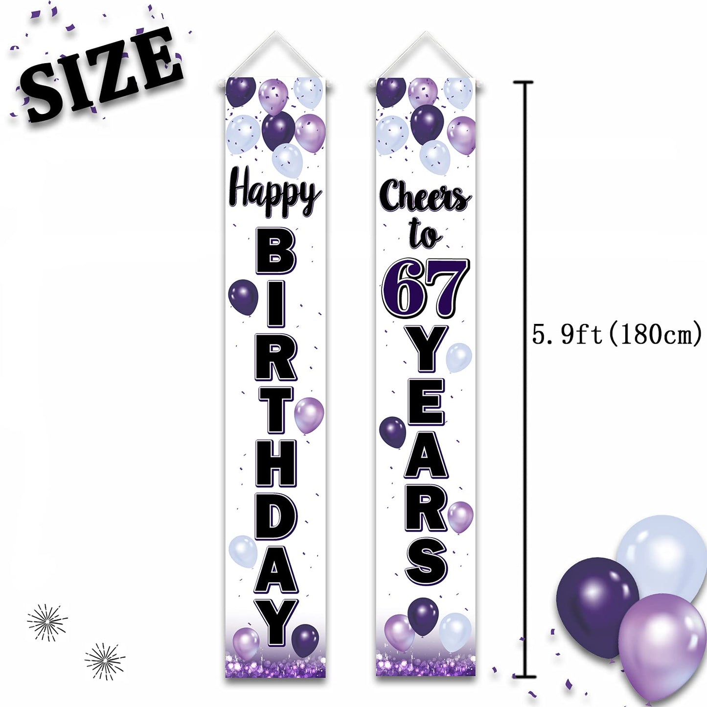 LASKYER Happy 67th Birthday Decorations,67th Purple Balloon Birthday Theme Door Hanging Banner Sign,67 Years Old Bday Party Supp
