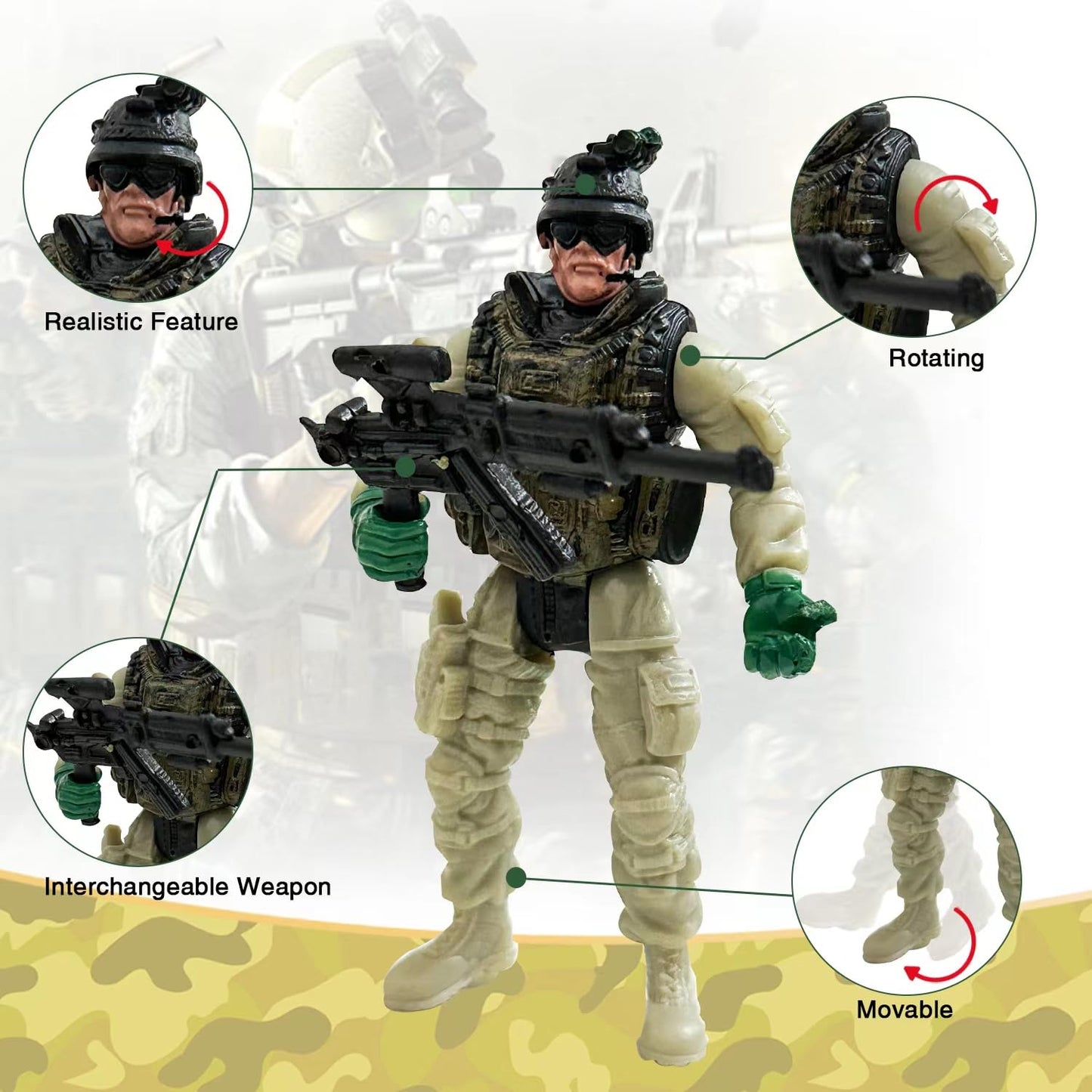 MQSTARSRISE Army Men Action Figures  Army Soldiers Toys for Boy Army Playset Military Playset with  Accessories Army Toy Christmas Gfit for Toddler 3+