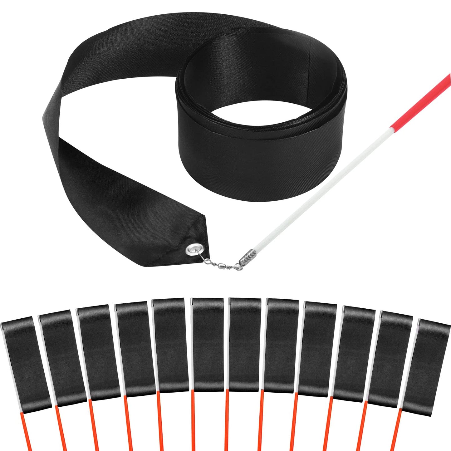 Hiunicorn 12Pcs Black Dance Ribbons Praise Dance Streamers Party Favors For Kids Rhythmic Gymnastics Party Streamers Decoration, Kids Ribbon Silks Sticks Wands