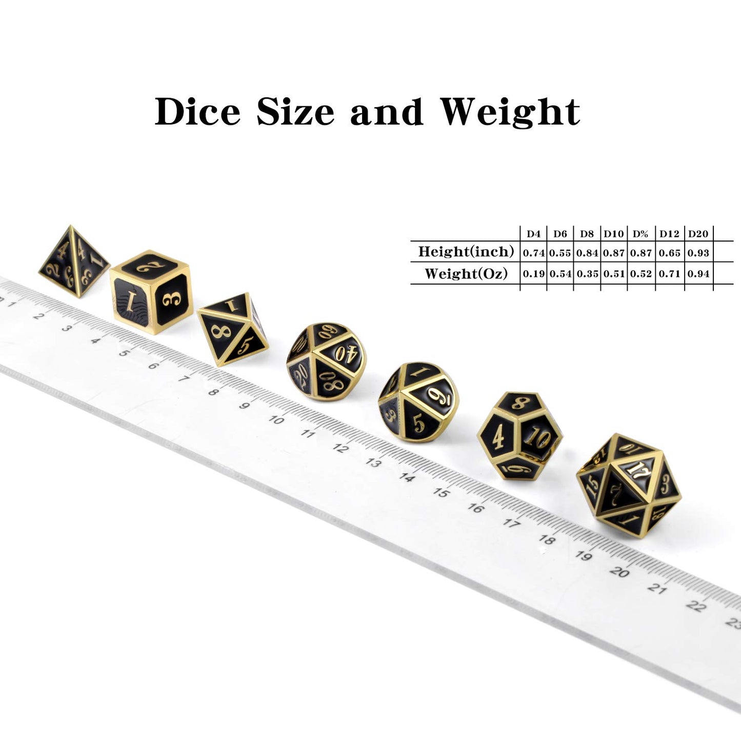 DNDND Metal Dice Set D&D, 7 die Metal Polyhedral Dice Set with Gift Metal Box and Gold Number for DND Dungeons and Dragons Role