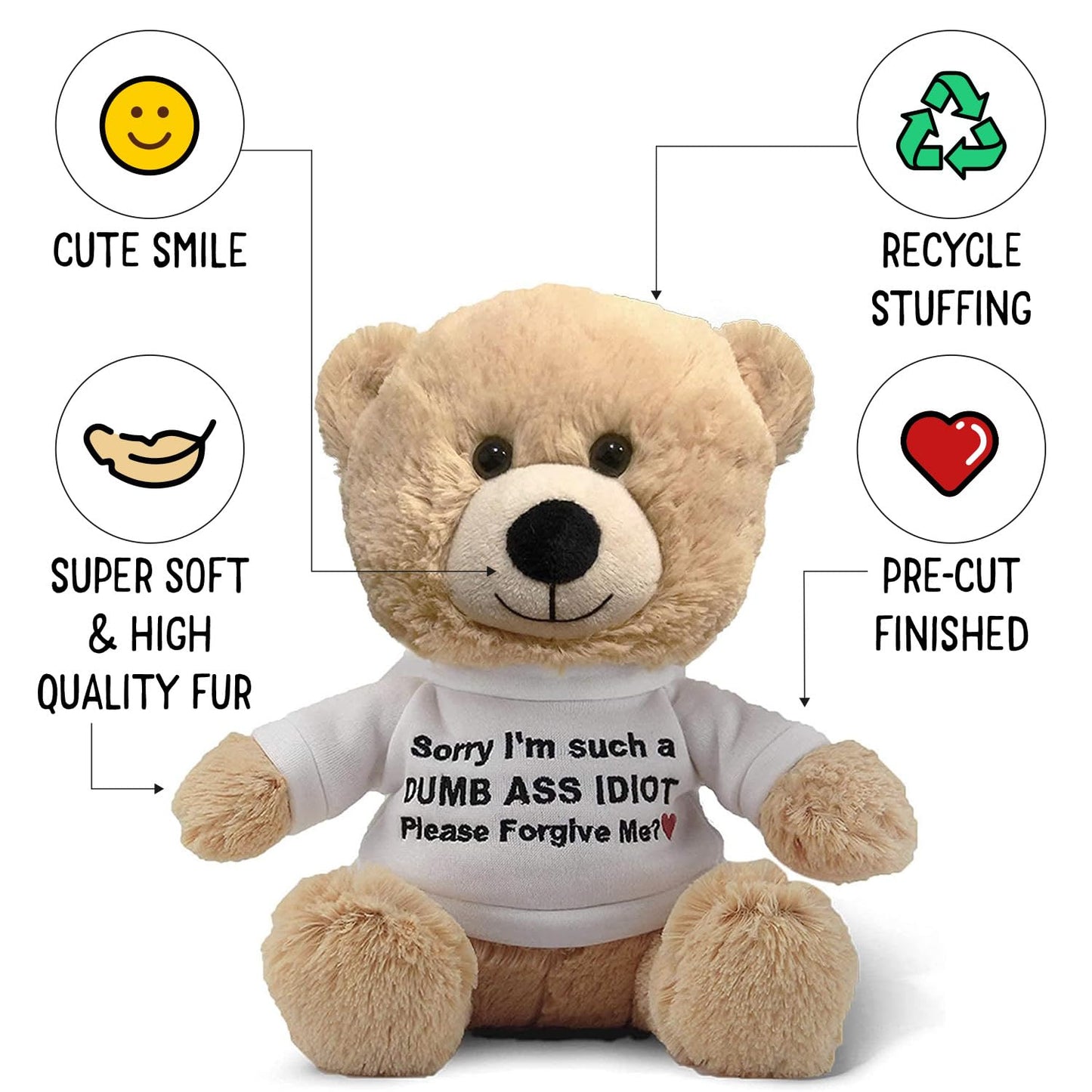 Witty Enterprise 10 Beige Teddy Bear with Gift Bag - Funny Apology Plush for Girlfriend, Boyfriend, Best Friend