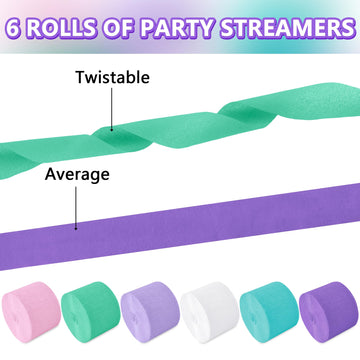 Oun Nana Crepe Paper Streamers 2.2 x 123 Ft Per Roll, Pastel Streamers Party Supplies for Mermaid Princess Birthday Party Baby S