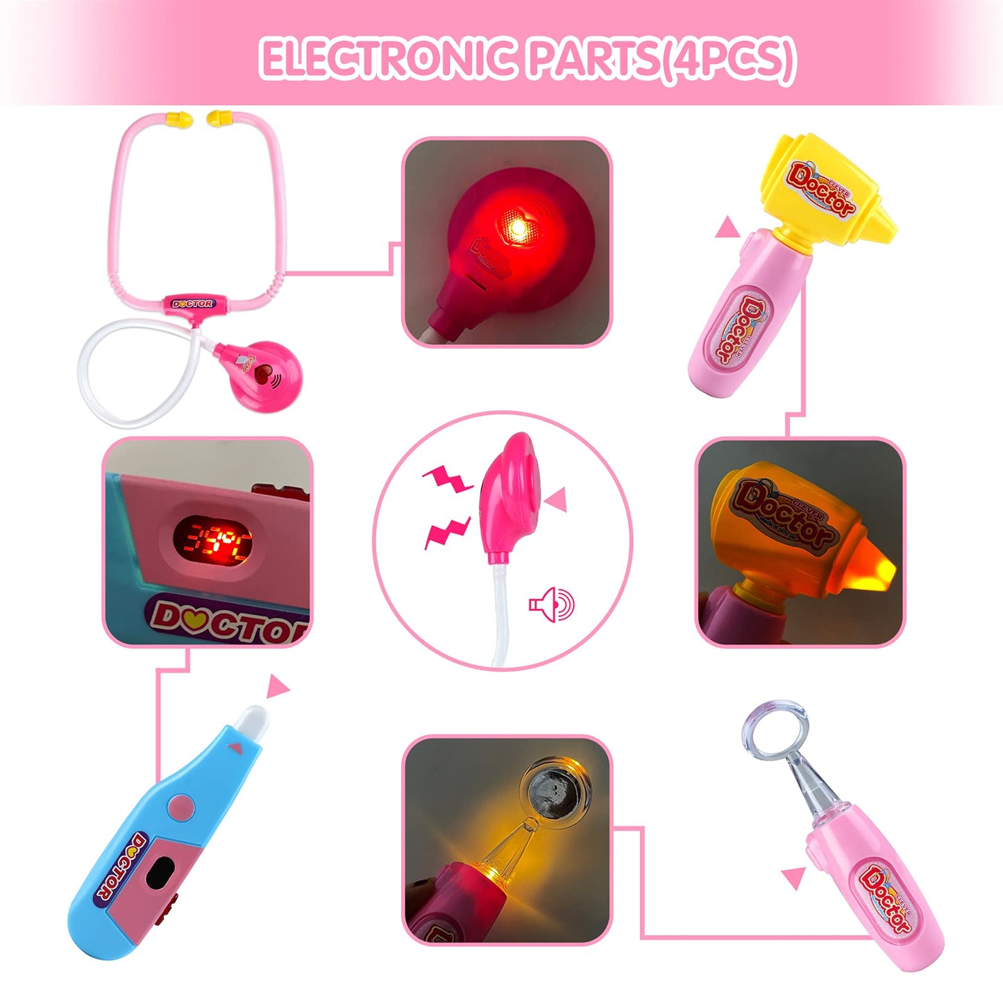 INNOCHEER Pink Doctor Kit for Kids, 25 Pieces Doctor Kit for Toddlers, Kids Doctor Playset Set with Roleplay Doctor Costume, Dre