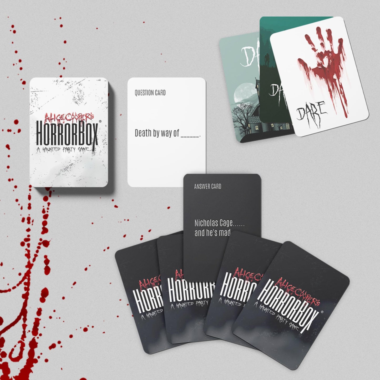 FITZ Alice Cooper's HorrorBox - The Ultimate Horror Movie Party Game! Hilariously Spooky Card Game for Family Game Night  Ages 14+  4-10 Players  30-60 Min Playtime  Made Games
