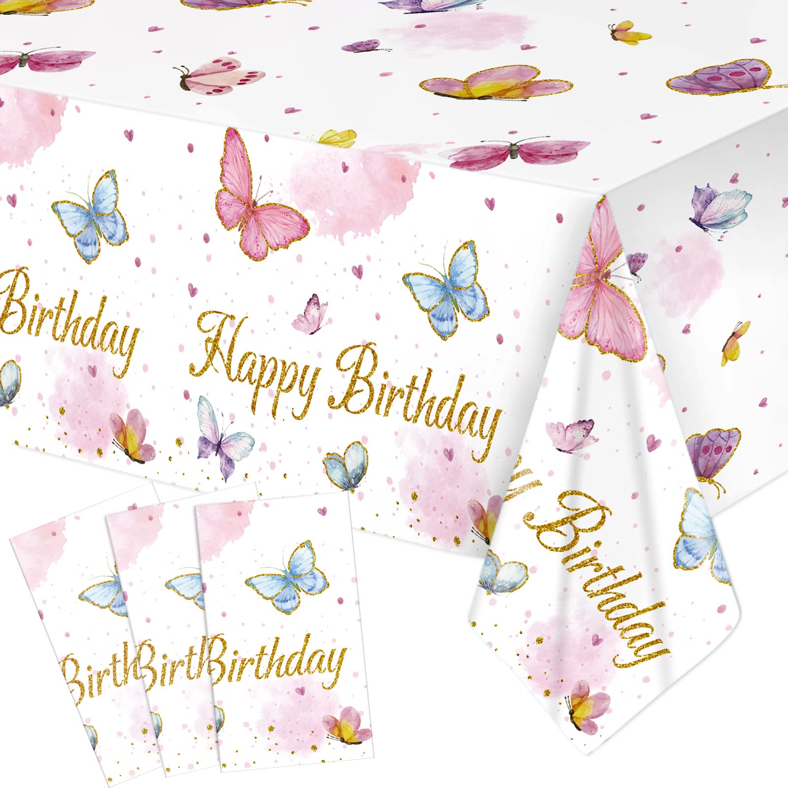 Tiamon 3 Pack Butterfly Tablecloth Birthday Party Decorations Plastic Waterproof Table Covers Rectangular Disposable Decor 108 x
