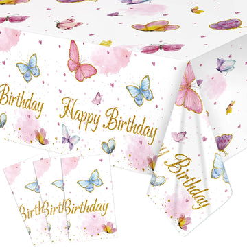 Tiamon 3 Pack Butterfly Tablecloth Birthday Party Decorations Plastic Waterproof Table Covers Rectangular Disposable Decor 108 x