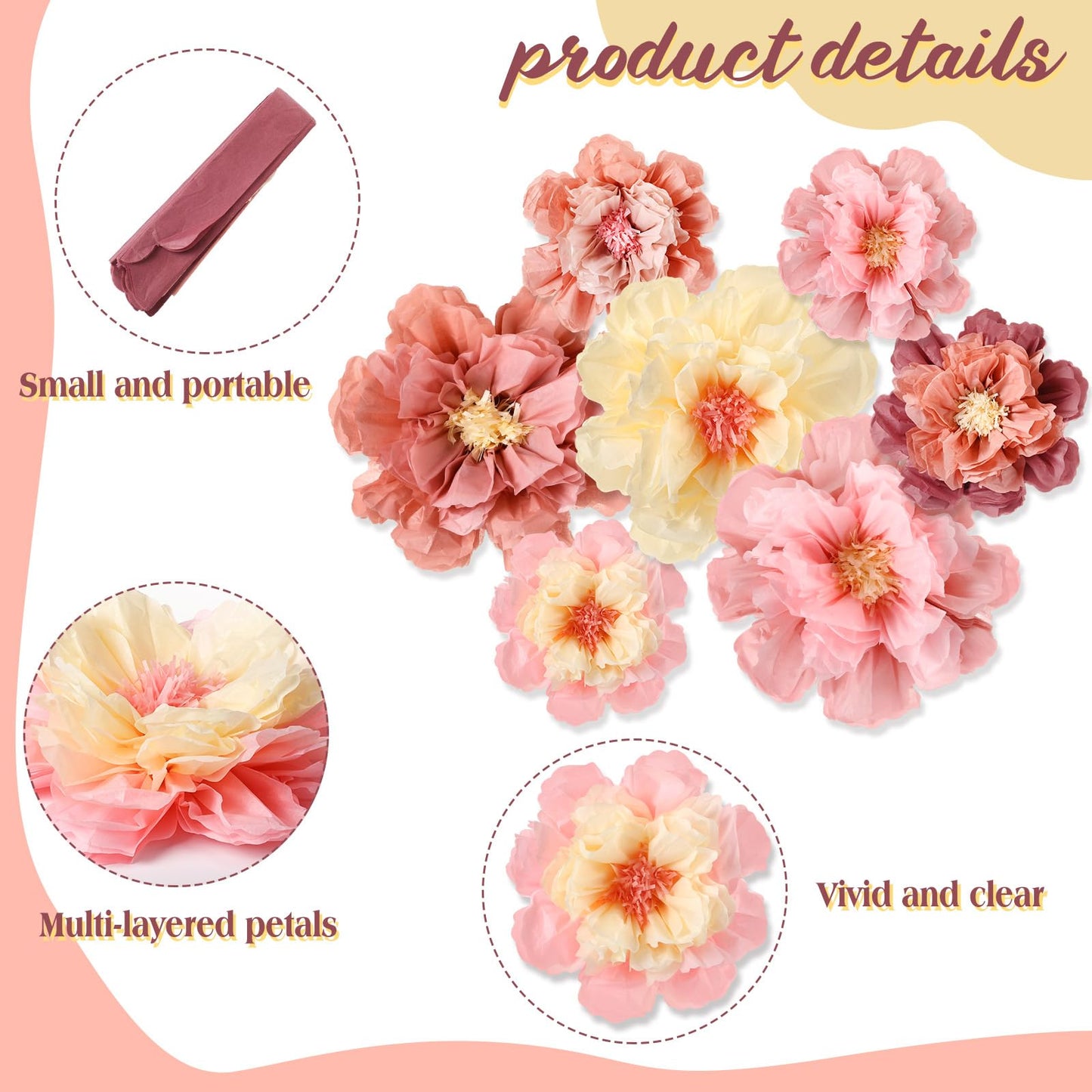 MotiMind 12 Pcs Large Colorful Tissue Paper Flowers 20  10   Giant Fiesta Paper Flowers Mexican Pom for Carnival Party Wall Ba