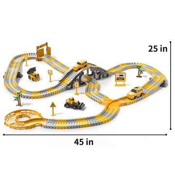 Temi 236 Pcs Construction Toys Race Tracks For 3 4 5 6 Year Old Boys, Flexible Track Playset And 6 Pcs Construction Car For Kids Toys, Birthday Gift For Age 3-9 Boys Toddler Girls