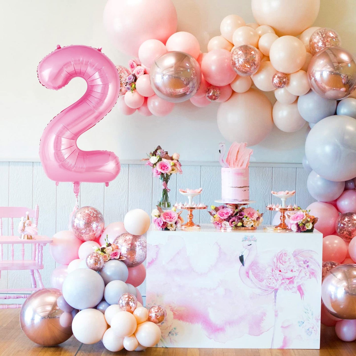 Pink Number 2 Balloon 40 Inch, Big Large Foil Helium Number Balloons, Jumbo Giant Mylar Number 2 Balloons For 2 Second Birthday