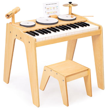 Oathx Kids Piano Keyboard, 37 Keys Digital Piano Toys With Drum Set And Stool, Volume Adjustable, 9 In 1 Musical Instruments For Kids Toddlers Baby Children, Wooden Mini Piano Gifts For Girls Boys 3+