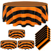 Tatuo 6 Pcs Black and Orange Round Circus Table Cloth 84 Inch Carnival Circus Tablecloths Striped Disposable Plastic Table Cover