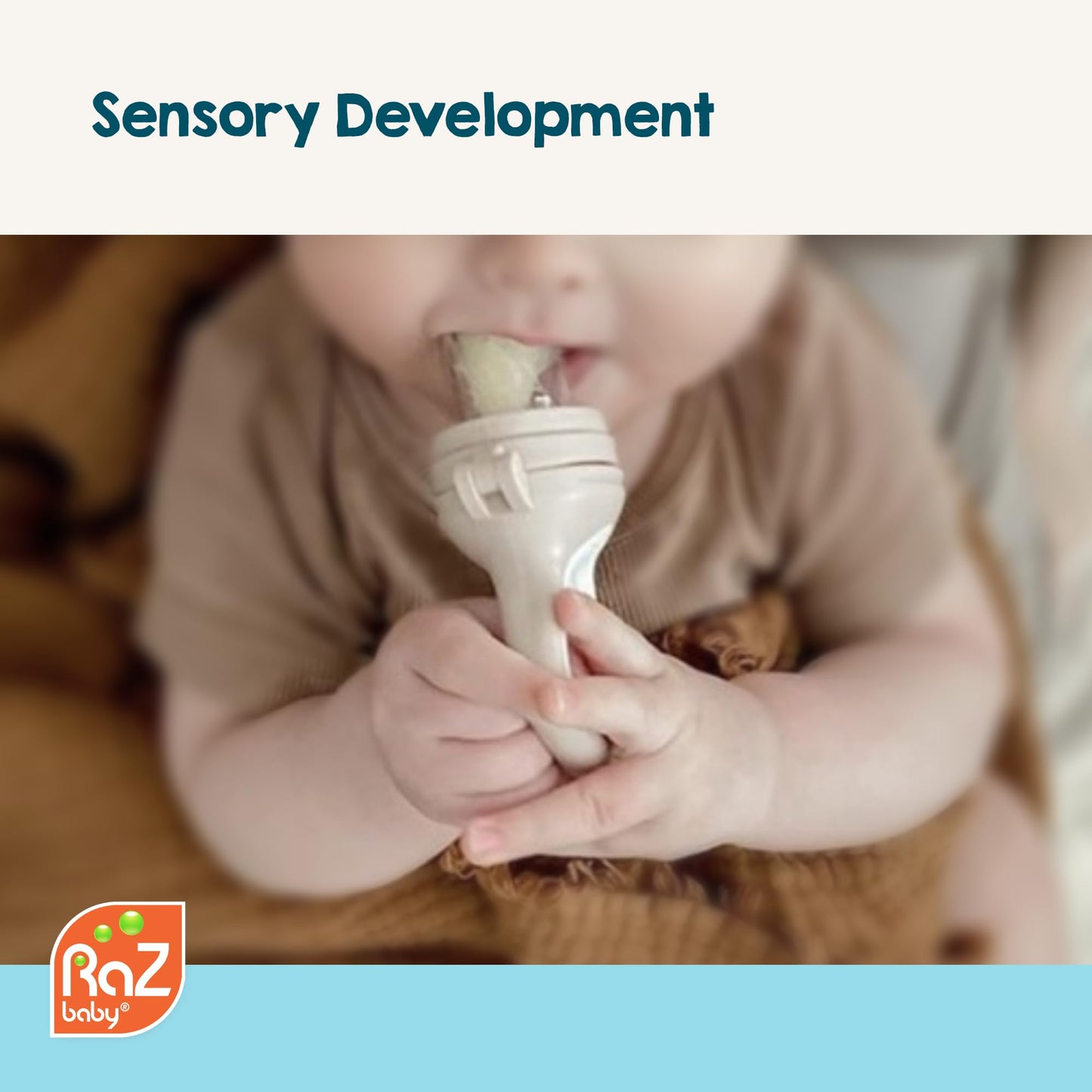 RAZBABY Baby Fruit Feeder Pacifier - Silicone Teether for Infants 6M+, BPA Free, Tan, Model 007-FB