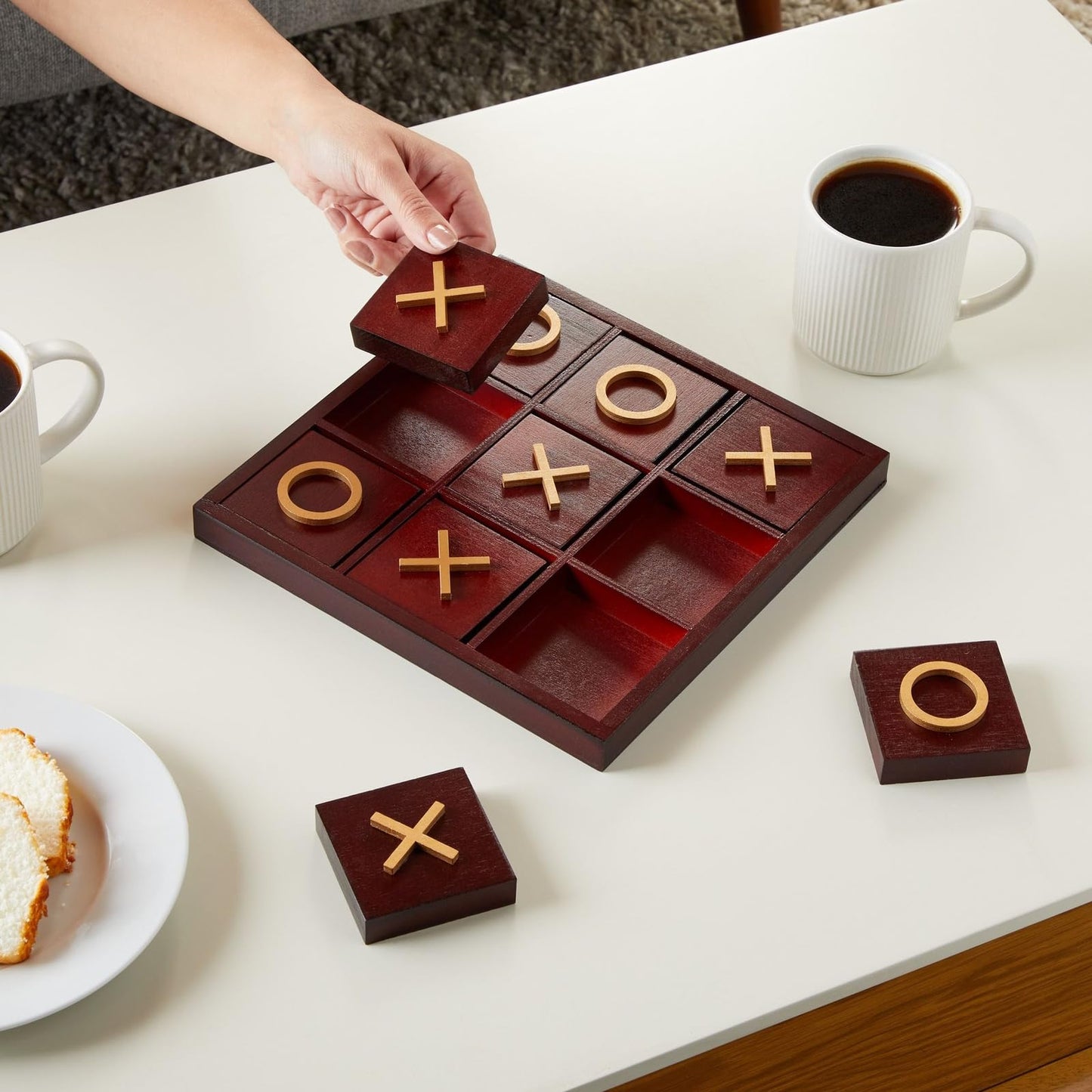 Juvale 9.5-Inch Wooden Tic Tac Toe Game, Decorative Coffee Table Games For Adults And Family Activities