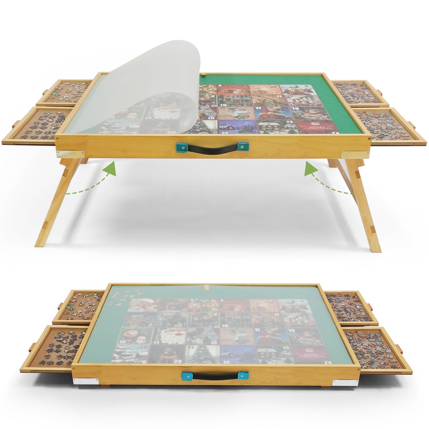 Builderbutler 1500 Pieces Puzzle Table With Legs,25''X34'' Wooden Jigsaw Puzzle Board With 4 Drawers & Cover,3-Tilting Angles Fo