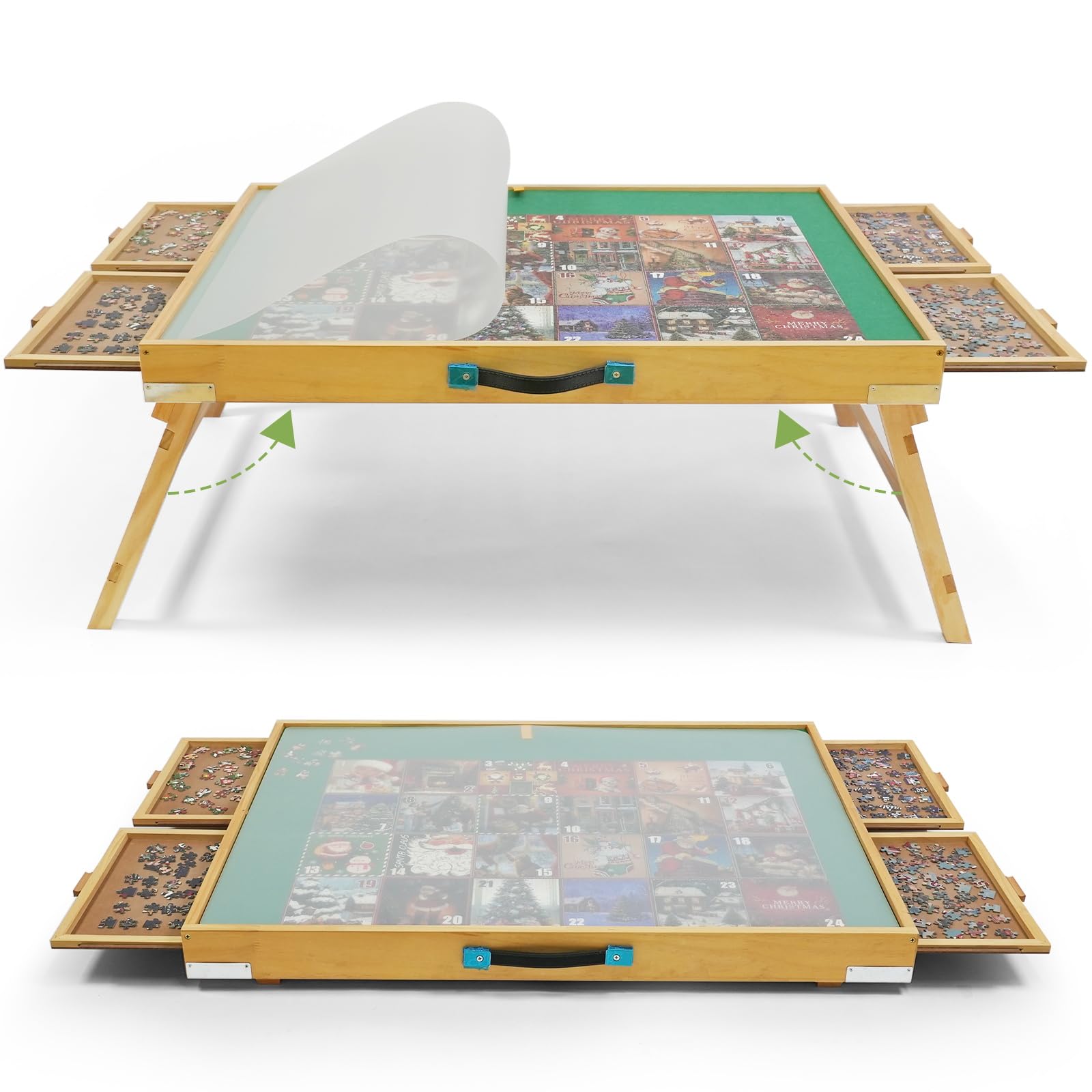 Builderbutler 1500 Pieces Puzzle Table With Legs,25''X34'' Wooden Jigsaw Puzzle Board With 4 Drawers & Cover,3-Tilting Angles Fo