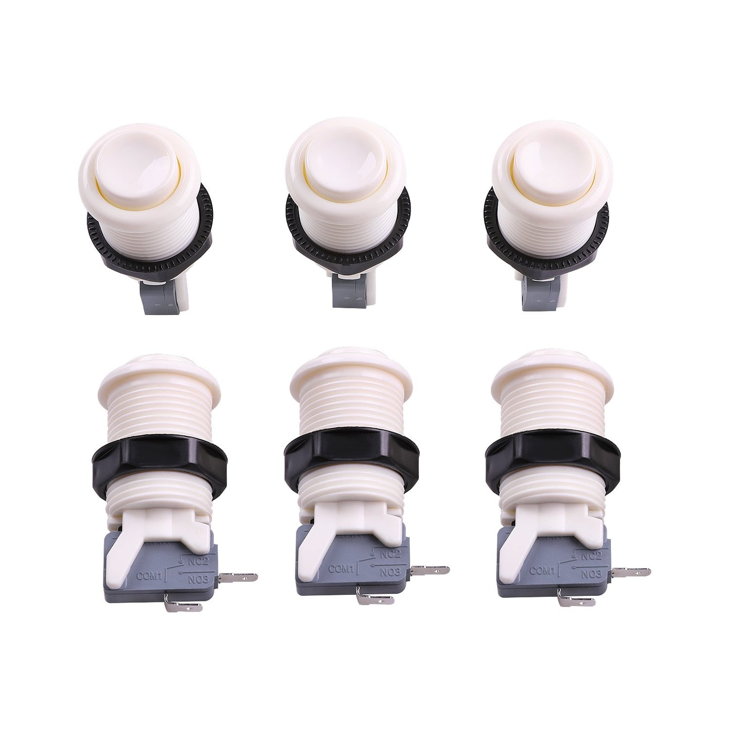Easyget 6 Piece Arcade Push Button Set - 30MM White Plastic with Microswitch for Mame/Jamma