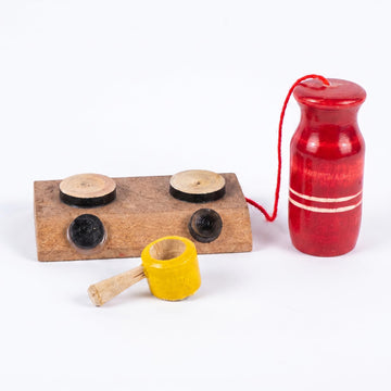 MAMU SHOP Kids Kitchen Wooden Toys Gas Stove with Cylinder and Wooden Spoon choppu Jaman Multicolor