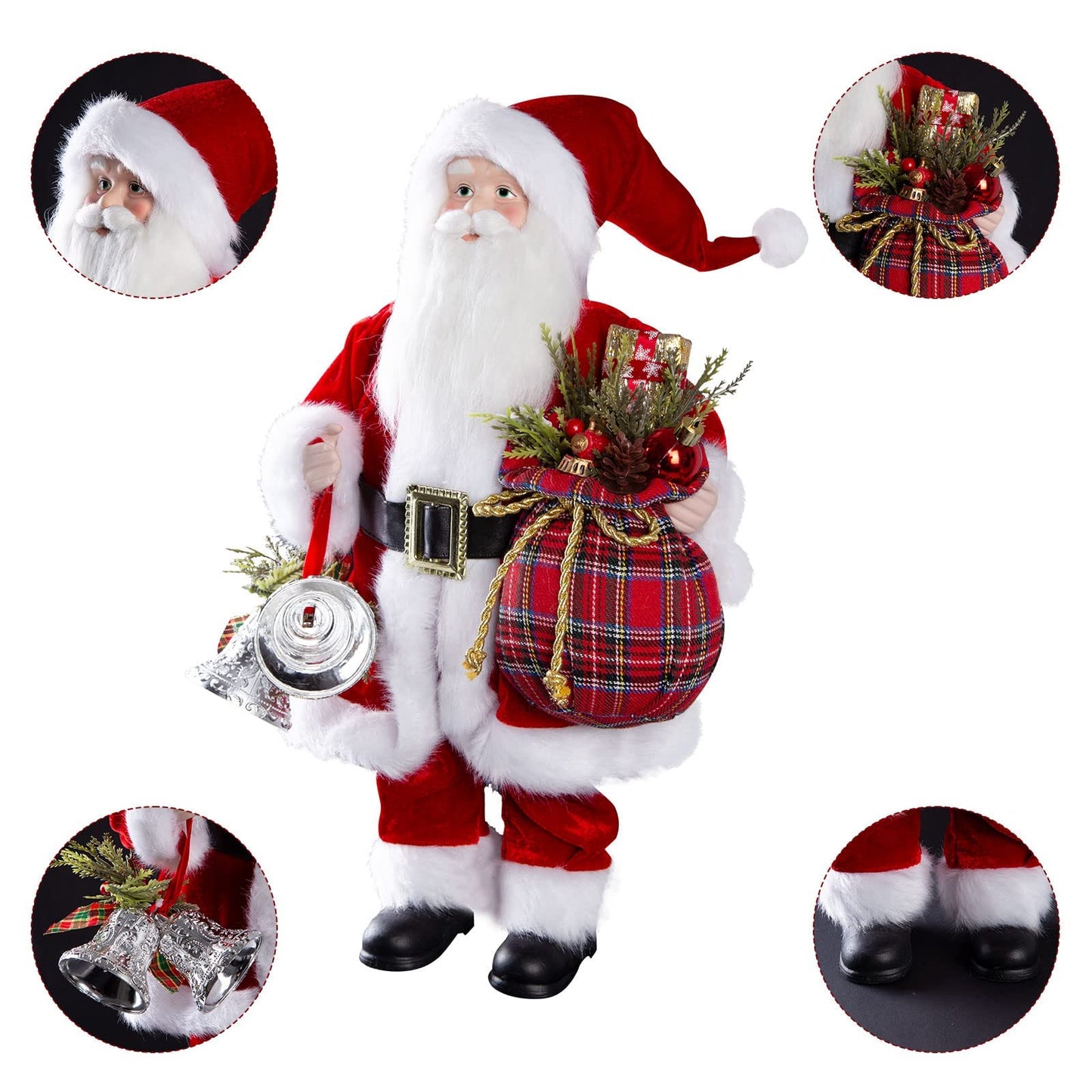 Uten 18'' Santa Claus Decorations, Christmas Standing Figurine Ornaments With Gifts Bag And Bell For New Year Christmas Decorati