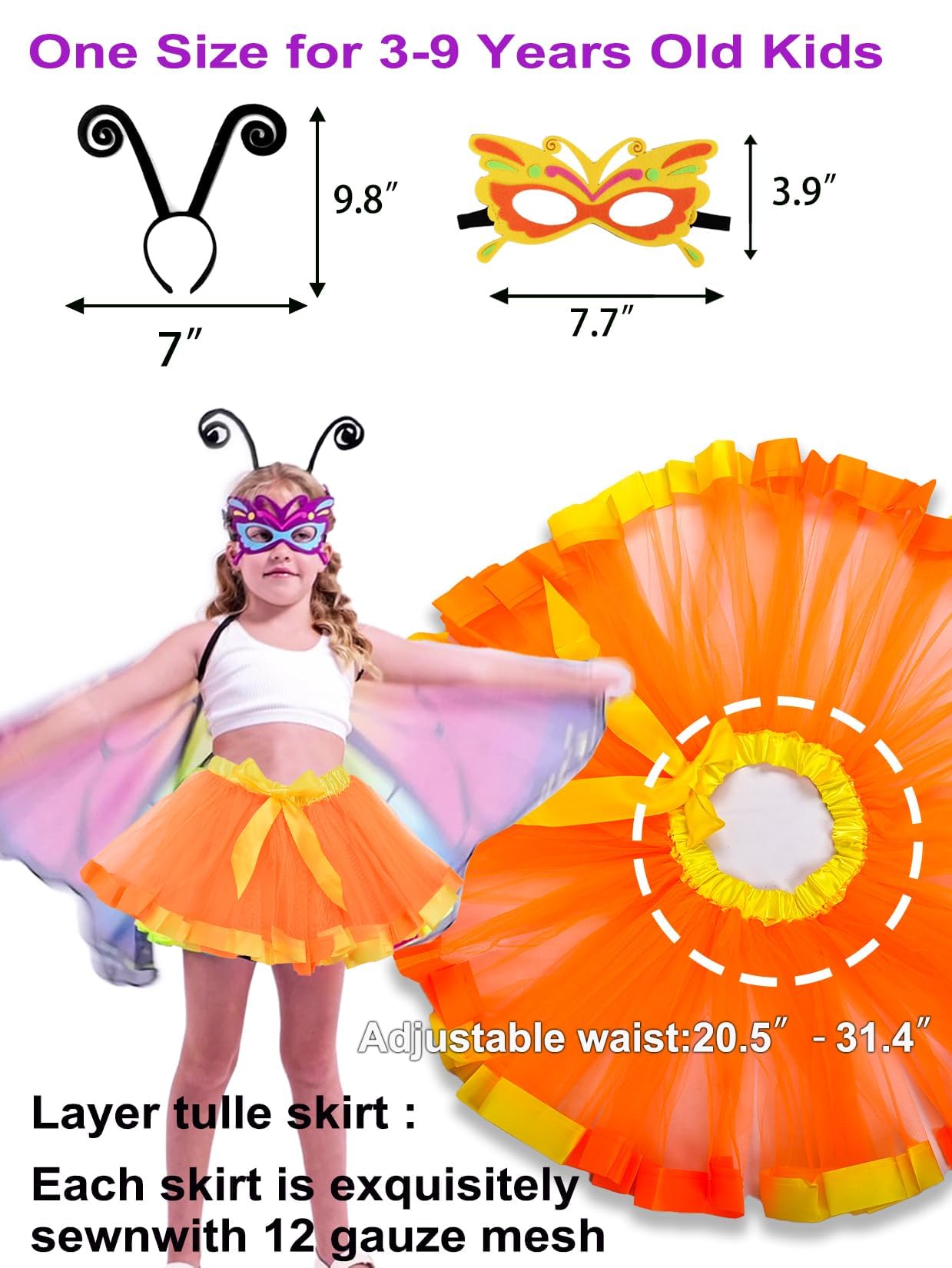 Aimeiar Kids Butterfly Costumes for girls Toddler butterfly Wings Halloween Coustume for Girls 2024 & Rainbow Tutu Dress Up set