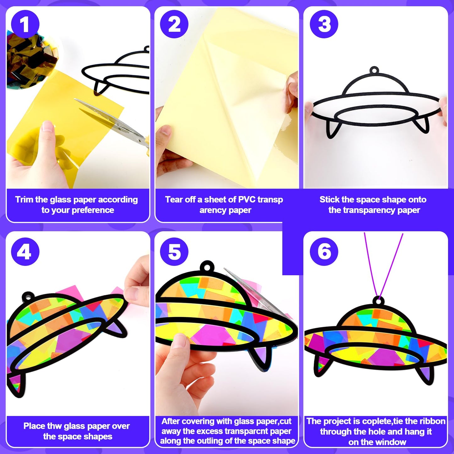 32 Sets Outer Space Suncatchers Craft Kit DIY Window Stained Glass Effect Planet Astronaut Alien Paper Crafts Home School Classr