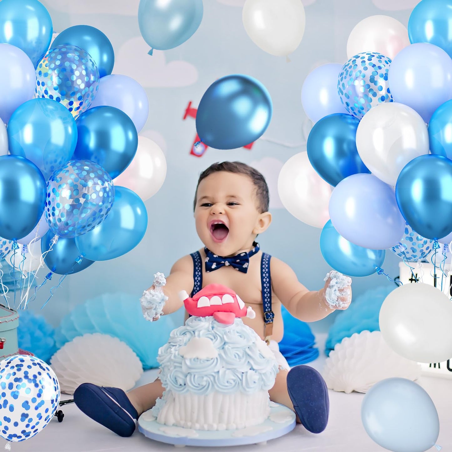 Paready Blue Balloons Set, 60 Pcs 12 Inch Pearl & Metallic Blue, Rubber Baby Shower & Birthday Decorations