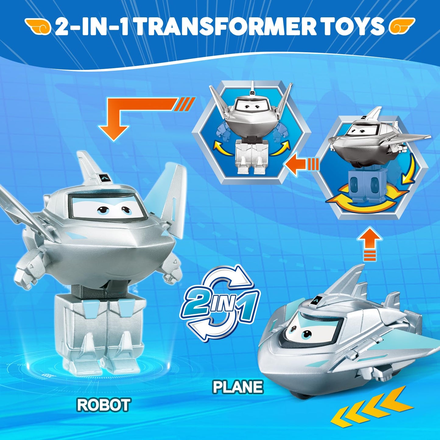 Super Wings Transformable Toys, 2 In Traver Robot Transforming Action Figures, 2-In-1 Mode Robot Toys For Boys Girls 4-6 6-8, Fu