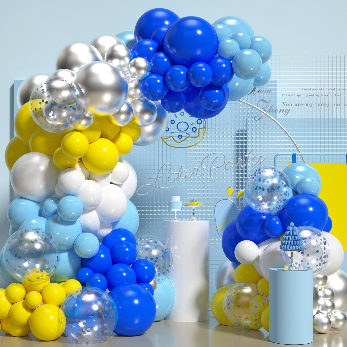 Blue And Yellow Balloon Arch Kit 140 Pcs Royal Blue White Silver Balloon Garland Kit Pastel Blue Party Balloons For Birthday Bab