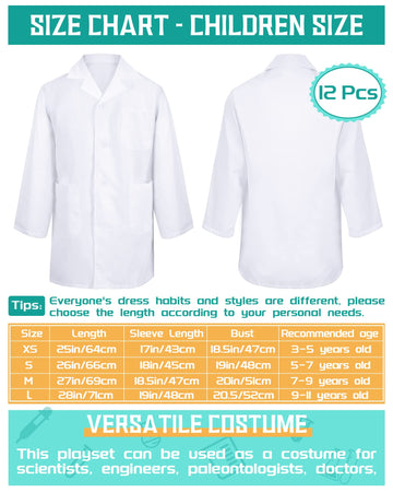 Seajan 12 Pcs Unisex Kids Lab Coat Bulk Soft Kids Scrubs White Doctor Coat Scientist Halloween Costume For Boys And Girls (M Siz