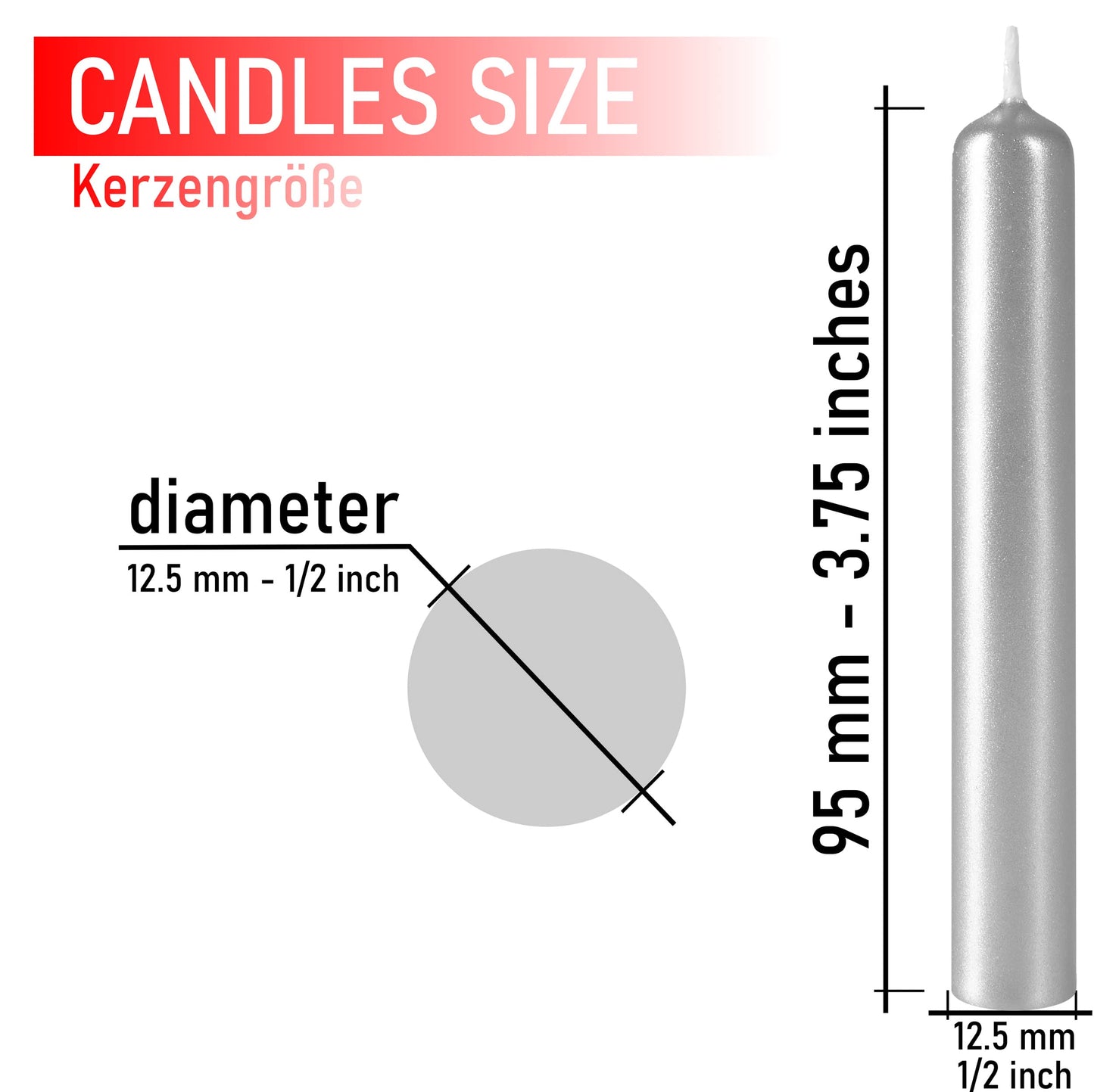 BRUBAKER Tree Candles - Pack of 20 - Silver - 3.75 x 0.5 Inches (9.5 x 1.27cm) - Pyramids & Chimes - Made in Europe