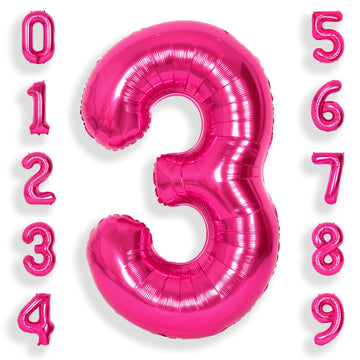 Suwen 40 Inch Hot Pink Large 3 Number Balloons Big Foil Helium Number Balloons 0-9 Jumbo Happy 3Rd Mylar Birthday Party Decorati
