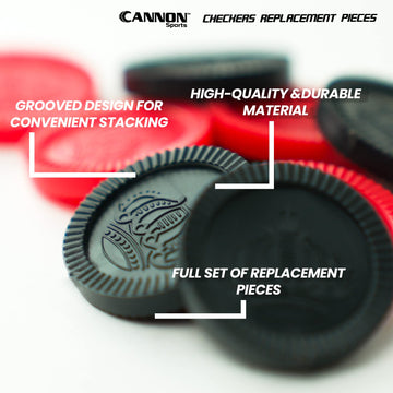 Cannon Sports Checkers Replacement Pieces - 24 Pack Stackable Plastic Checkers (12 Black, 12 Red) - Medium Size for Board Games