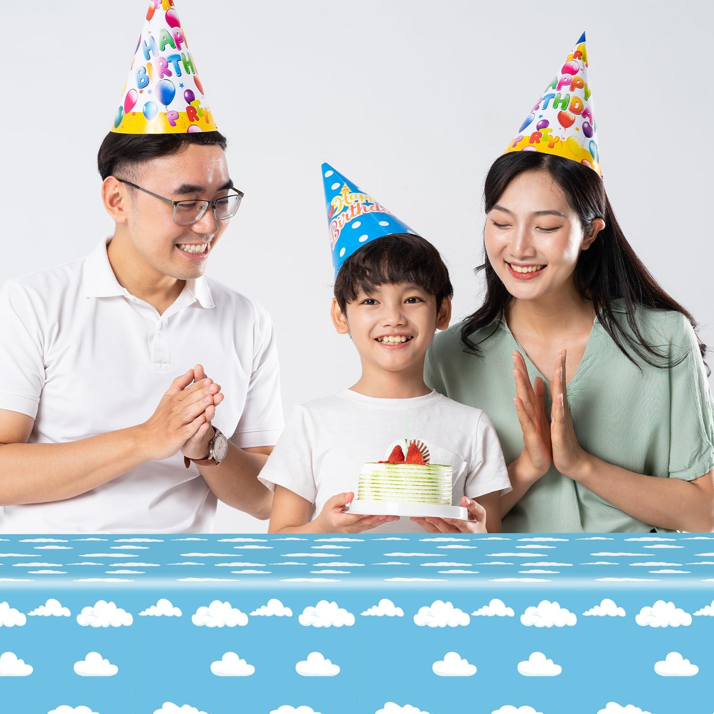 Auroraparty 3Pcs Cloud Birthday Party Tablecloth Blue Sky Table Cover Plastic Birthday Disposable Rectangle Birthday Table Cloth