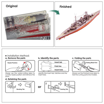 Piececool 3D Puzzles For Teens Metal Warship Models, Hms Hood Battleship 3D Model Building Kits Puzzle For Adults Diy Crafts, Great Gifts - 270 Pcs