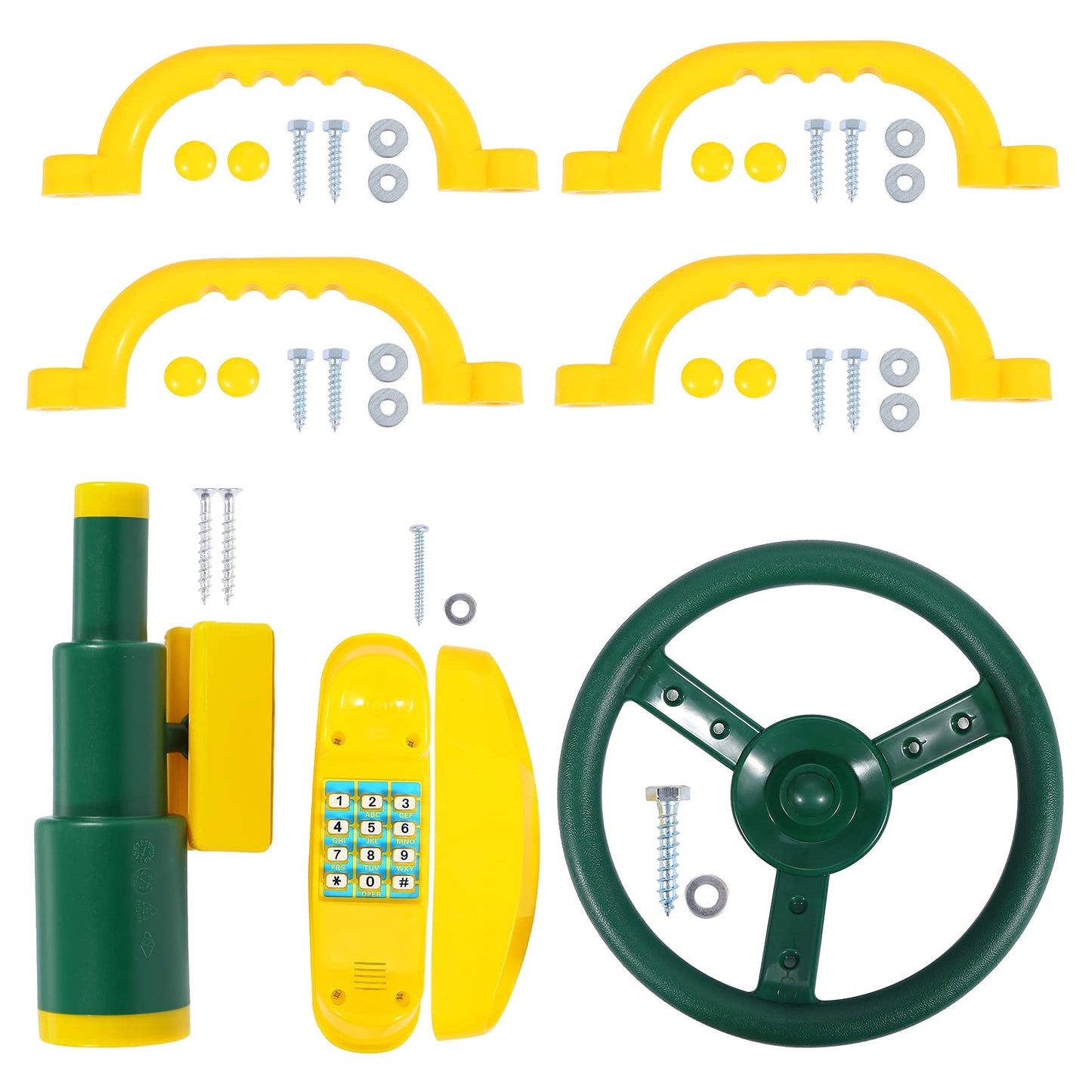 Redswing Playground Accessories For Kids, Outdoor Swingset Attachments With Pirate Ship Wheel, Toy Telescope, Telephone And Safe