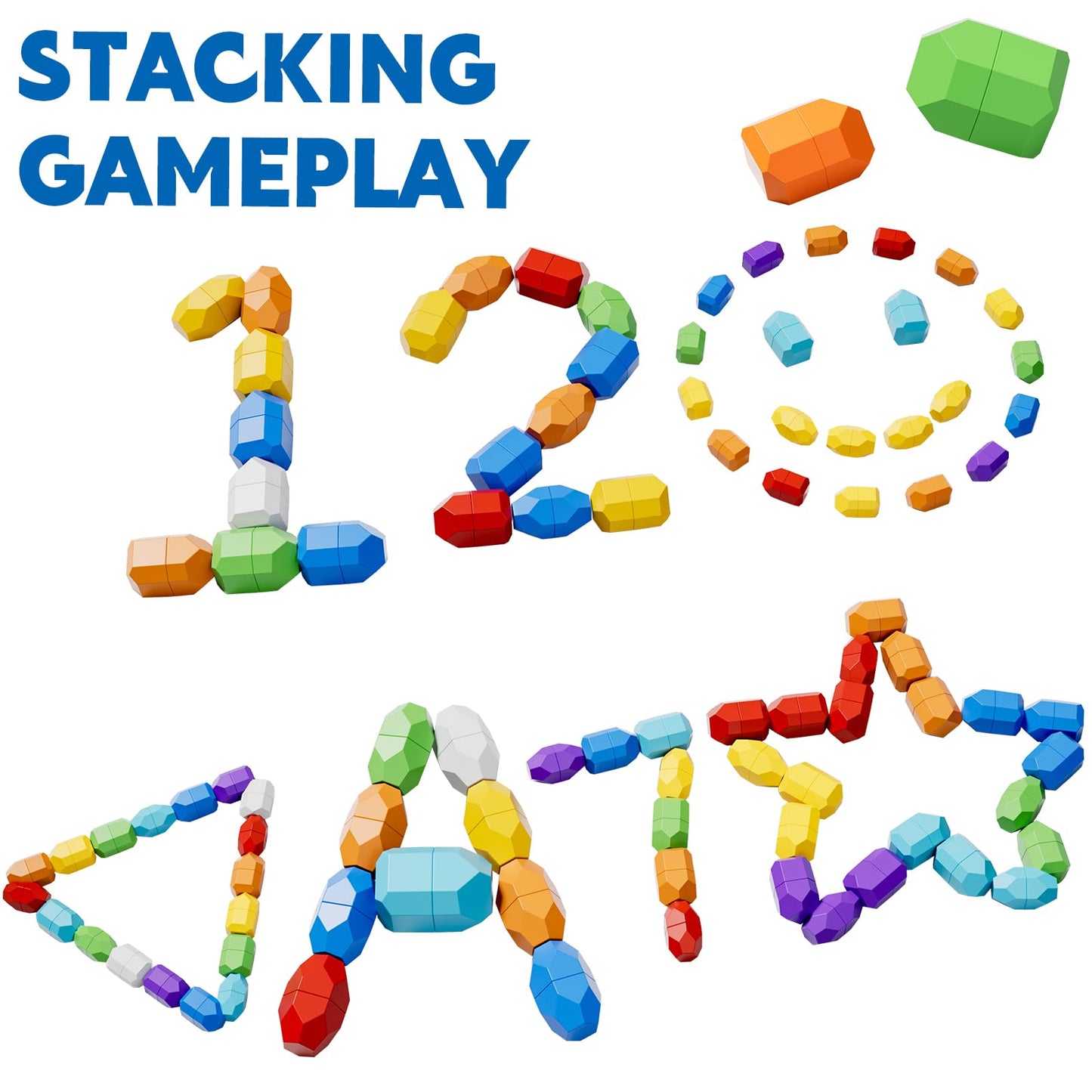 Lucky Doug 50 Pcs Extra-Large Stacking Rocks Toys For Age 1-3 2-4, Safe Montessori Stacking Building Blocks Stones Toddlers Toys For 1 2 3 4 Year Old Boy Girl, Sensory Toys Gifts For Kids Age 1-2 2-4