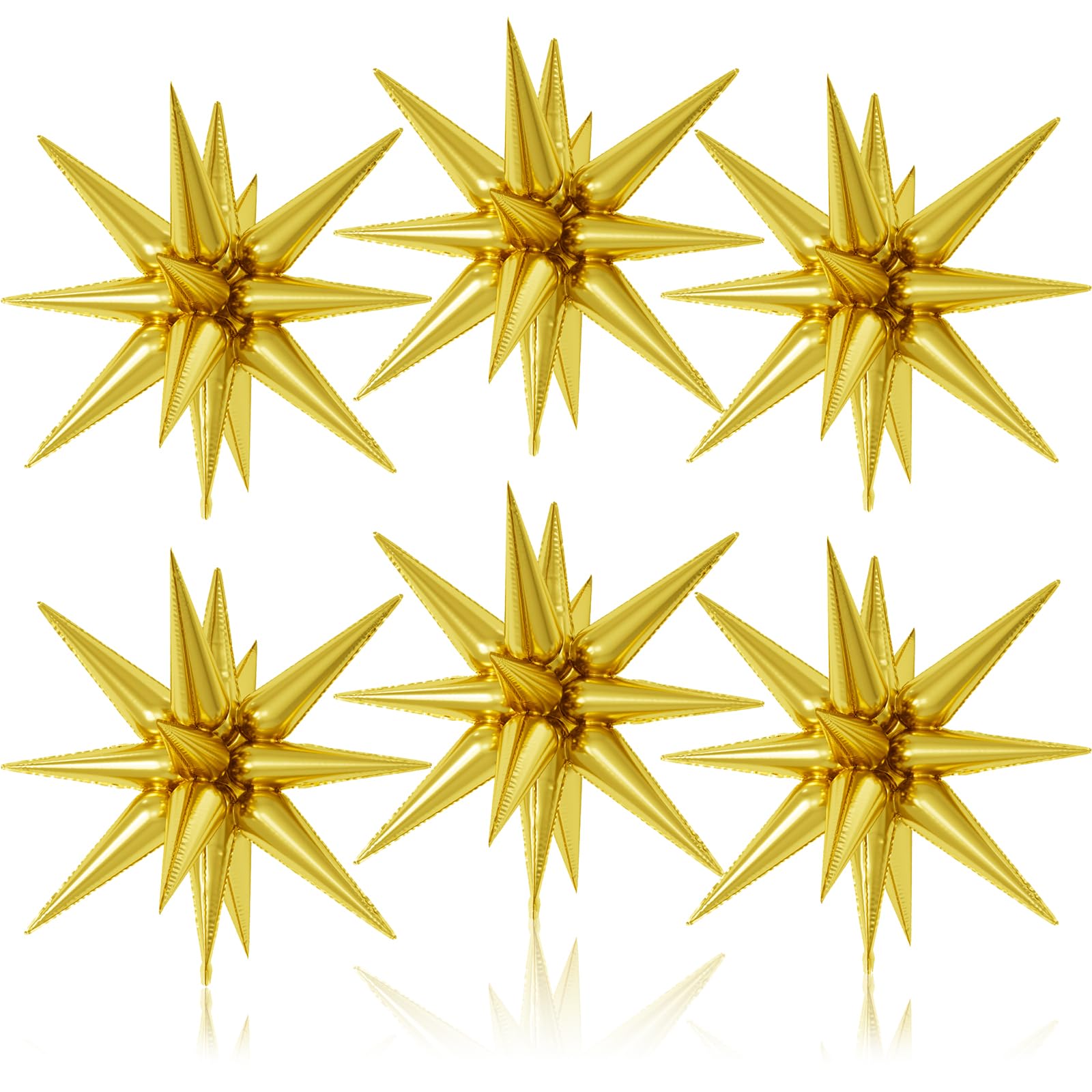 6PCS Gold Star Balloons, 22Inch Large Gold Star Balloon Explosion Foil Balloons Cone Spike Balloon for Birthday Graduation Weddi