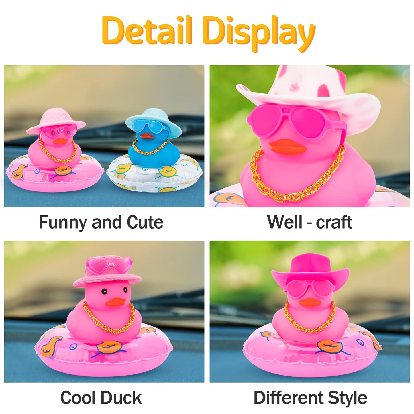 Wonuu Car Accessories Rubber Ducks Dashboard Decorations Rubber Duck Pink Accessories Dashboard Duck Car Decorations Car Ducks For Dashboard Car Duck Car Dashboard Decorations, Hg&Pink-Cowboypink
